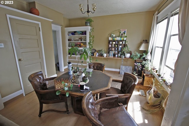 dining area featuring a notable chandelier and light hardwood / wood-style floors