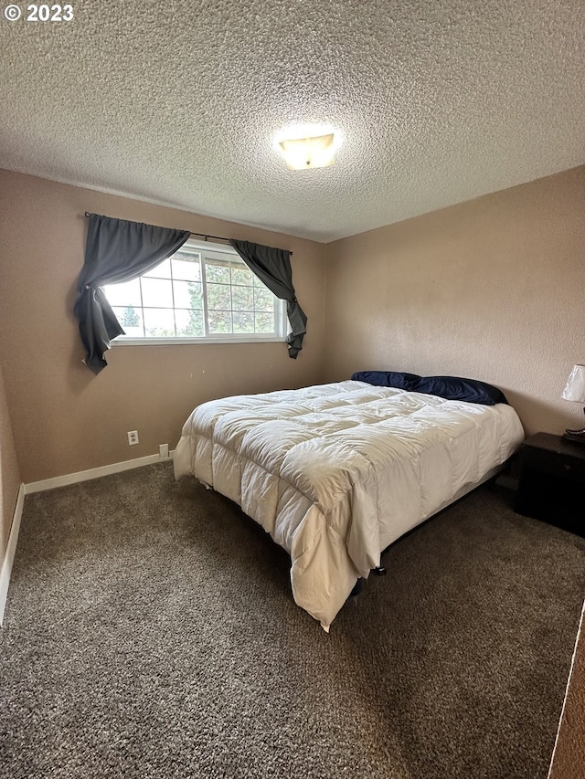 bedroom featuring carpet and a textured ceiling