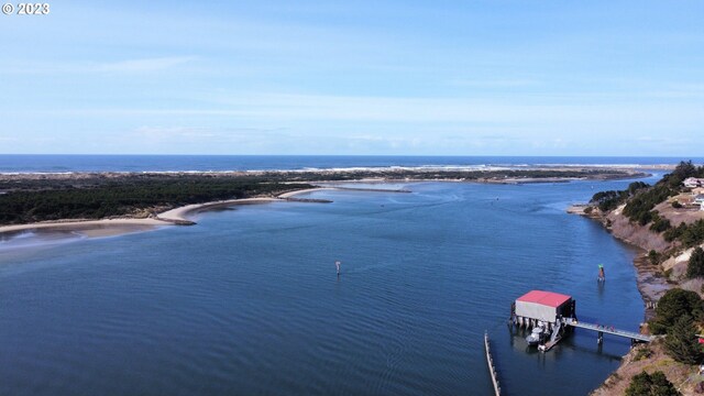 property view of water with a dock