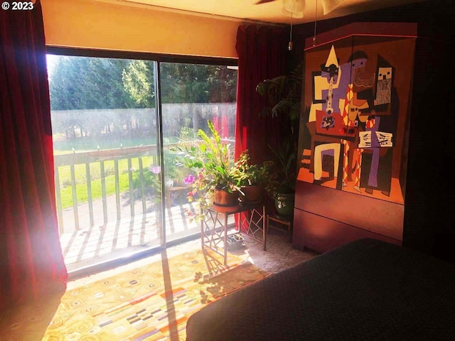 doorway with plenty of natural light and ceiling fan