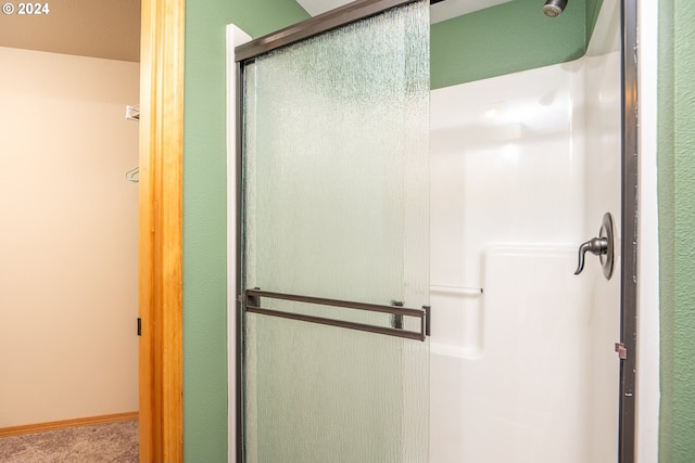 bathroom featuring a shower with shower door