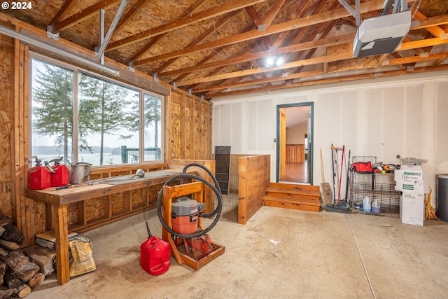 interior space featuring a workshop area