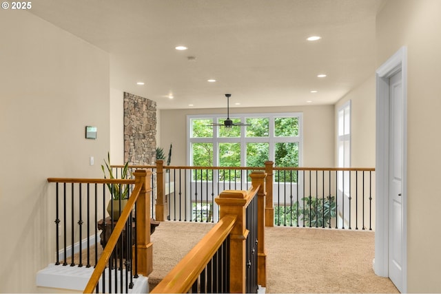 4425 SW 47th Dr, Portland, OR 97221 - corridor featuring an upstairs landing, carpet, recessed lighting, and healthy amount of natural light