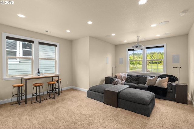 4425 SW 47th Dr, Portland, OR 97221 - carpeted living area with recessed lighting and baseboards