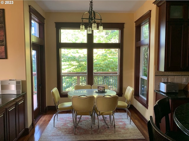 dining area with dark hardwood / wood-style floors and plenty of natural light