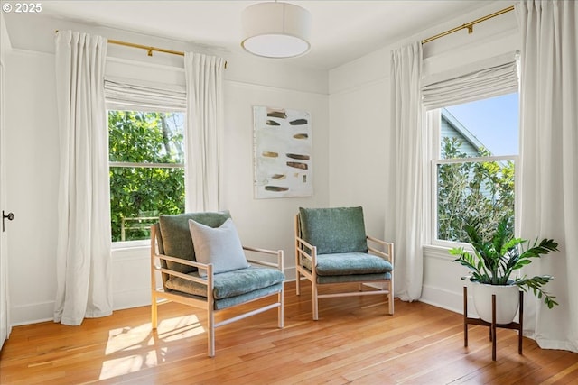 living area featuring light wood-style flooring and a wealth of natural light