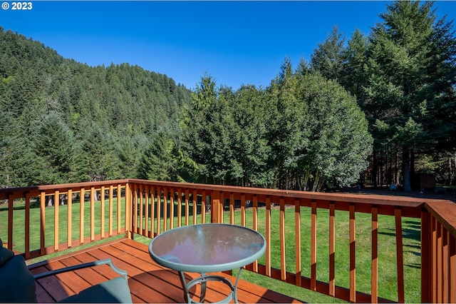 wooden terrace with a yard