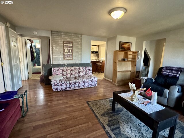 living room with dark hardwood / wood-style floors