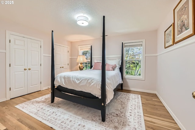17472 NW Gilbert Ln, Portland, OR 97229 - bedroom featuring multiple windows, light wood-style flooring, baseboards, and multiple closets