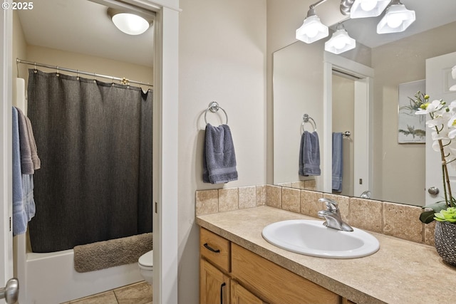 2057 SE Blue Skies Ln, Prineville, OR 97754 - full bathroom featuring vanity, toilet, tile patterned floors, and shower / tub combo with curtain