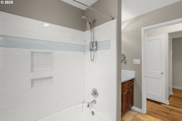 6105 NE 18th Ave, Portland, OR 97211 - full bathroom with tub / shower combination, vanity, and wood finished floors