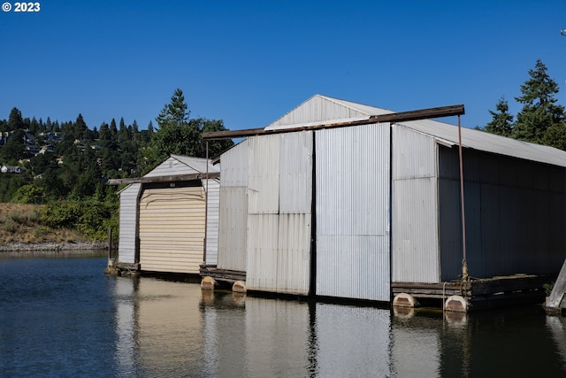 view of outdoor structure with a water view