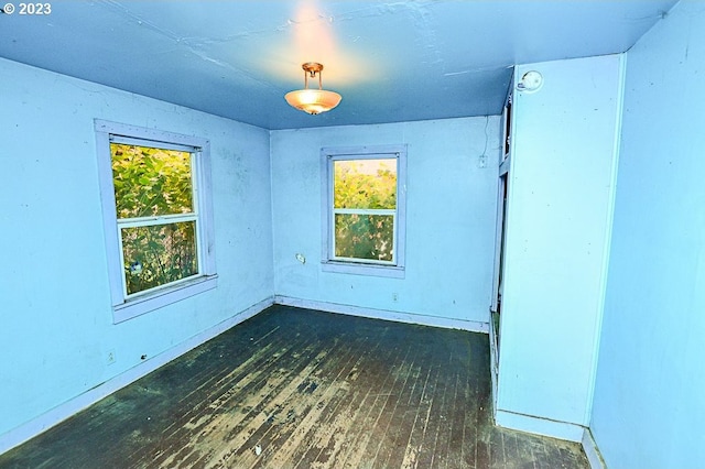 spare room with dark hardwood / wood-style floors