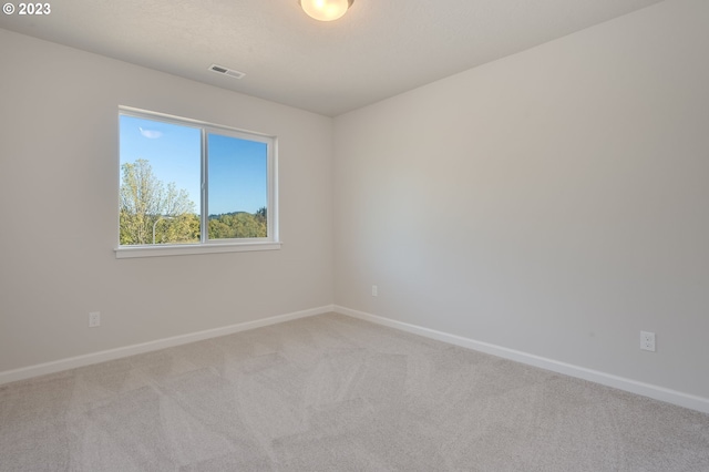 unfurnished room featuring light colored carpet