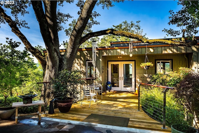 wooden deck with french doors