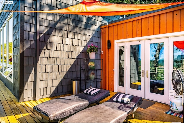 wooden terrace with french doors