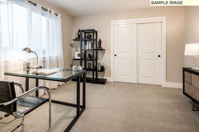 carpeted office space featuring plenty of natural light