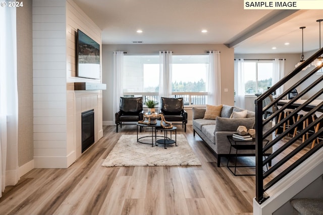 living room with light wood-type flooring