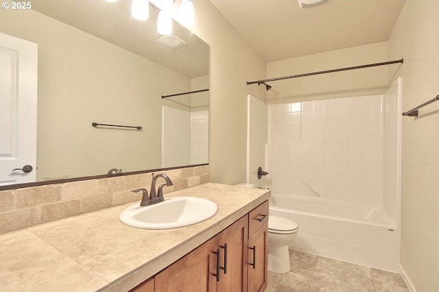 full bathroom featuring shower / bathtub combination, toilet, and vanity