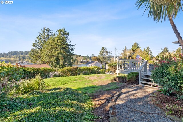 view of yard with a wooden deck