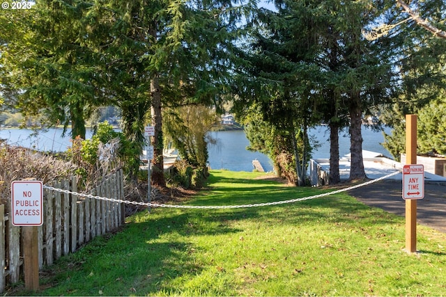 view of yard with a water view