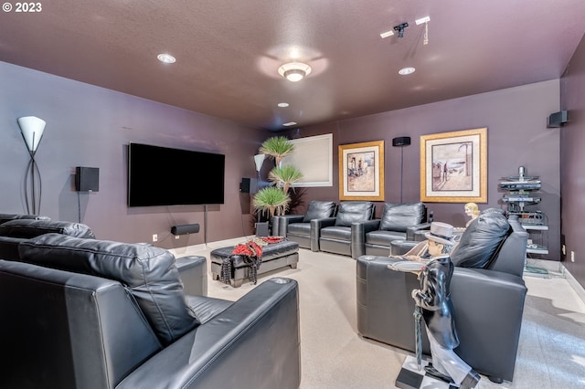 cinema room with light carpet