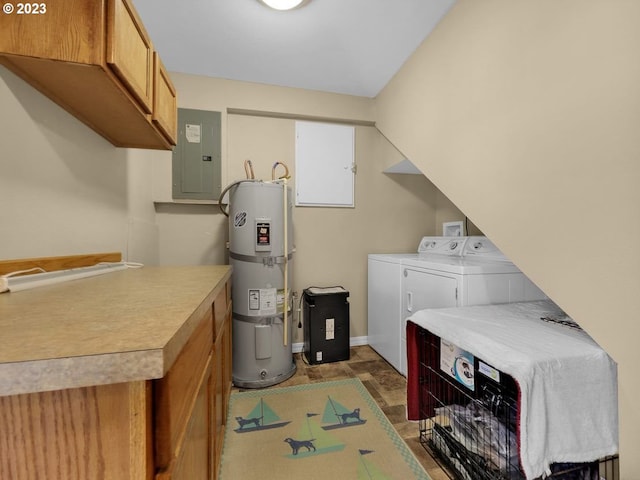 laundry room with water heater, washer and clothes dryer, and hookup for a washing machine