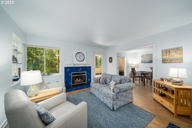 living room featuring a wealth of natural light and light wood-type flooring