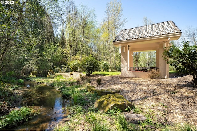 view of yard with a water view