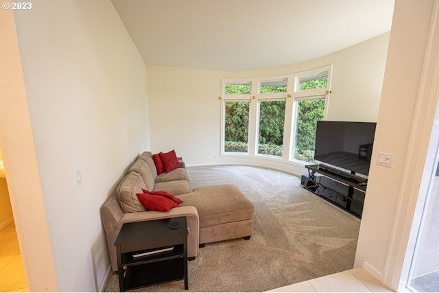 living room featuring light colored carpet