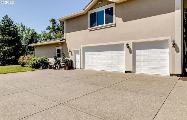 exterior space with a garage