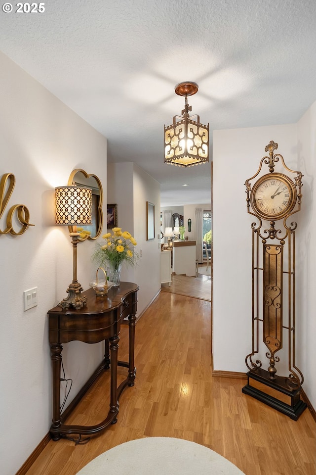 2037 NE 158th Pl, Portland, OR 97230 - hall featuring light wood-type flooring, baseboards, and a textured ceiling
