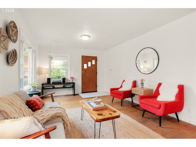 living room featuring baseboards and wood finished floors