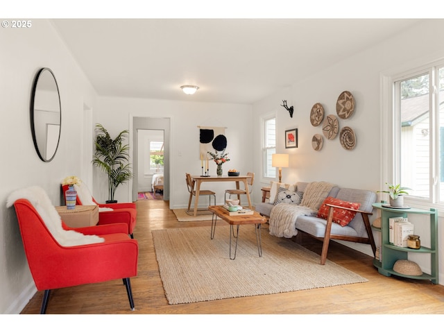 living room featuring baseboards and wood finished floors