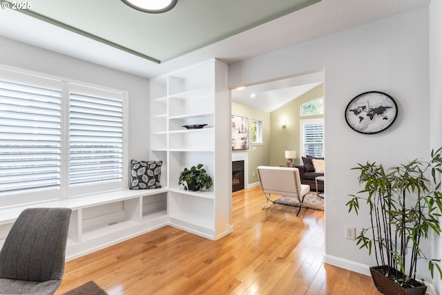 interior space featuring lofted ceiling and wood-type flooring