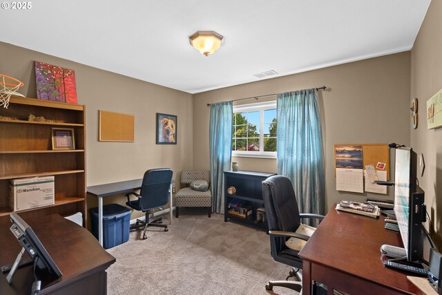 view of carpeted home office