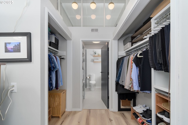 walk in closet featuring light hardwood / wood-style flooring