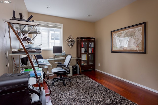 office area featuring dark hardwood / wood-style flooring