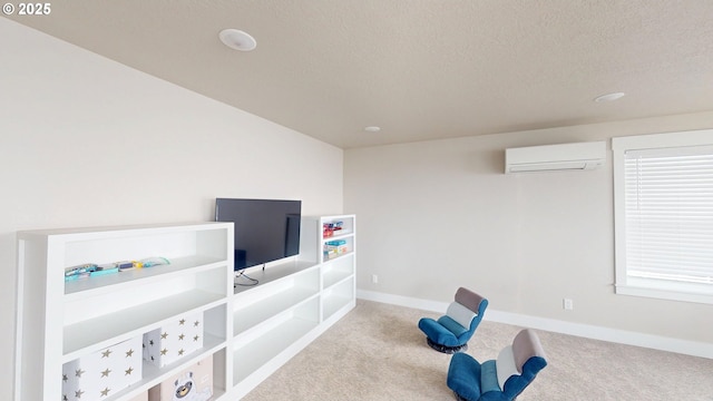 6604 NE Logan Rd, Lincoln City, OR 97367 - workout area featuring an AC wall unit, carpet, a textured ceiling, and recessed lighting