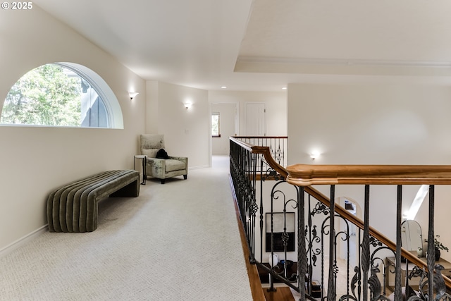 27161 Briggs Hill Rd, Eugene, OR 97405 - hall featuring an upstairs landing, carpet floors, and baseboards
