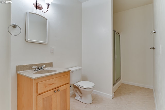 27161 Briggs Hill Rd, Eugene, OR 97405 - bathroom featuring toilet, tile patterned floors, a shower with shower door, vanity, and baseboards