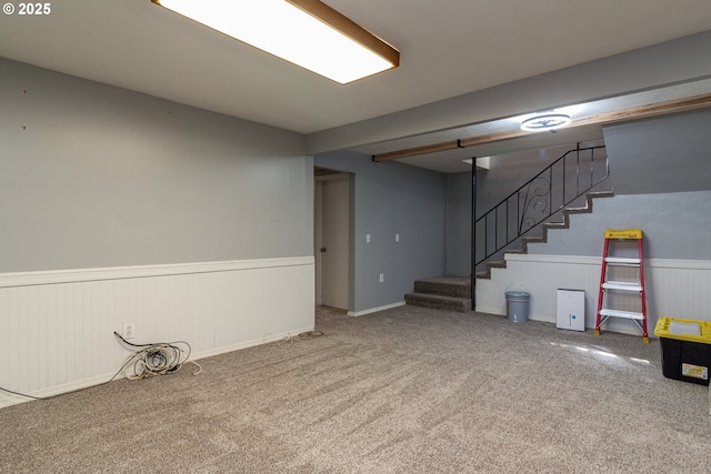 78613 Powerline Rd, Hermiston, OR 97838 - finished below grade area featuring a wainscoted wall, carpet flooring, and stairs