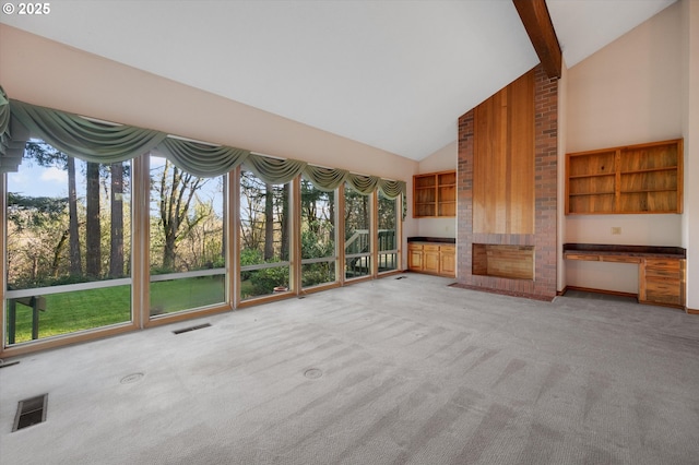 interior space with plenty of natural light, visible vents, and built in study area