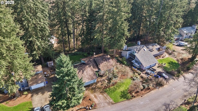 bird's eye view featuring a view of trees