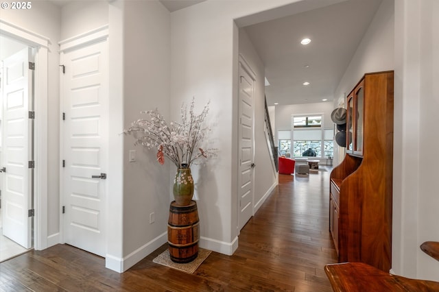 5786 NW Hood Loop, Camas, WA 98607 - hall with dark wood finished floors, recessed lighting, and baseboards
