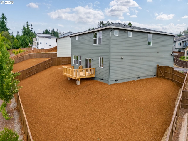 1512 W 14th Ave, La Center, WA 98629 - back of house featuring crawl space, a fenced backyard, and a deck