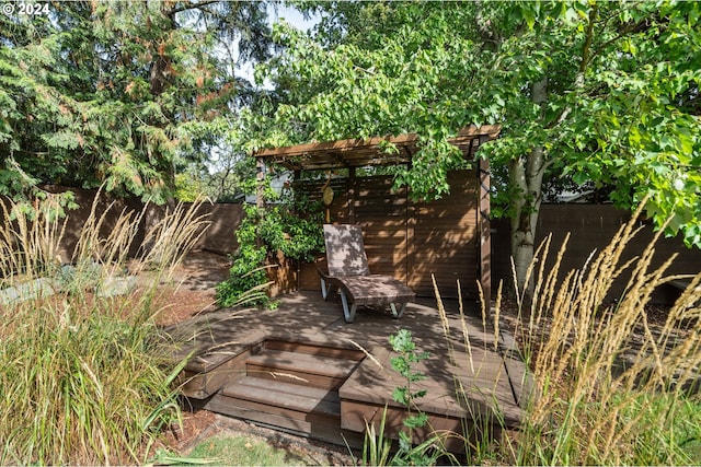 exterior space featuring a fenced backyard and a wooden deck