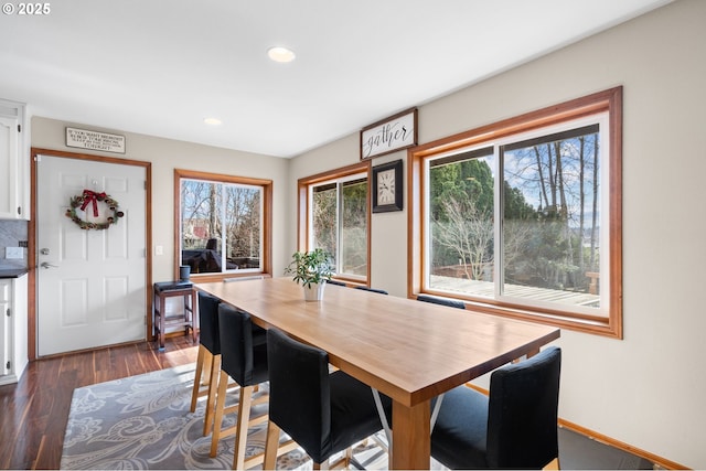 dining room featuring dark wood-type flooring and recessed lighting