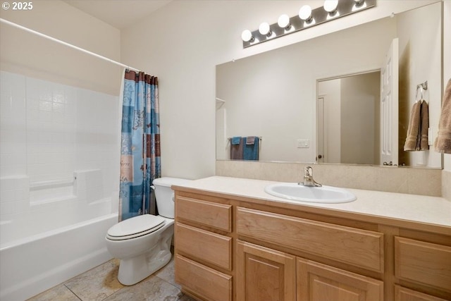 853 NE Cobblestone Ct, Prineville, OR 97754 - bathroom with vanity, toilet, tile patterned flooring, and shower / bathtub combination with curtain