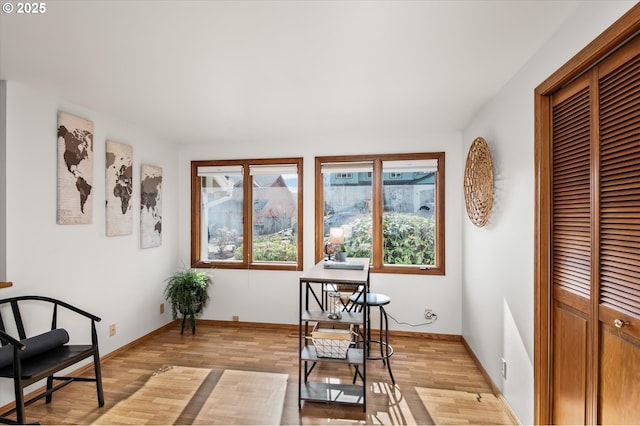 interior space featuring baseboards and light wood-style floors